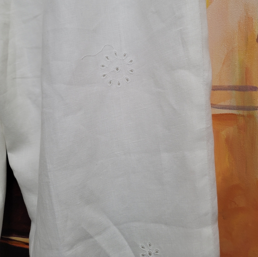 Charter Club White Linen Eyelet Lace Scalloped Hem Straight Leg Pants Size 8 - Picture 10 of 12
